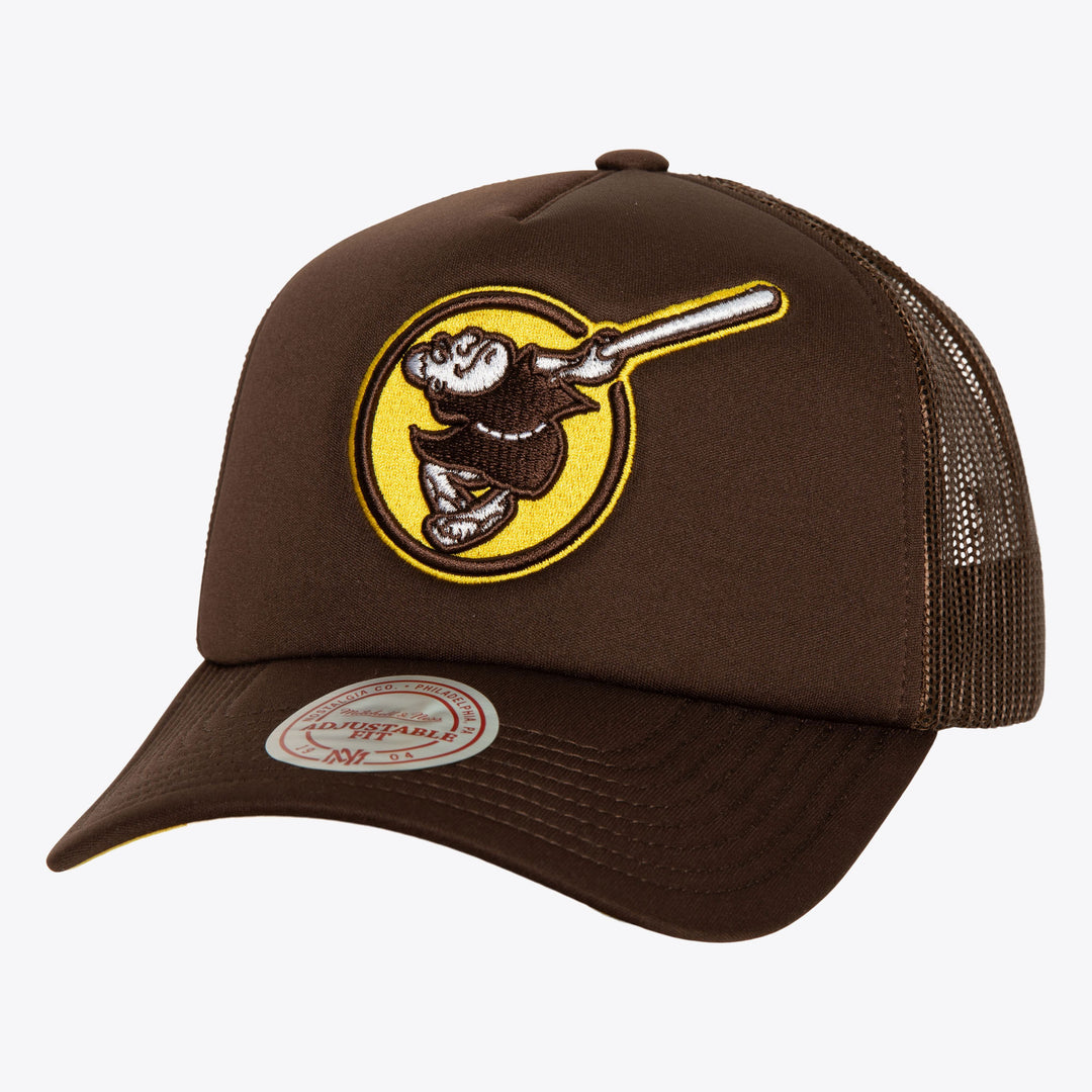 San Diego Padres Mitchell & Ness Evergreen Trucker Friar Snapback - Brown