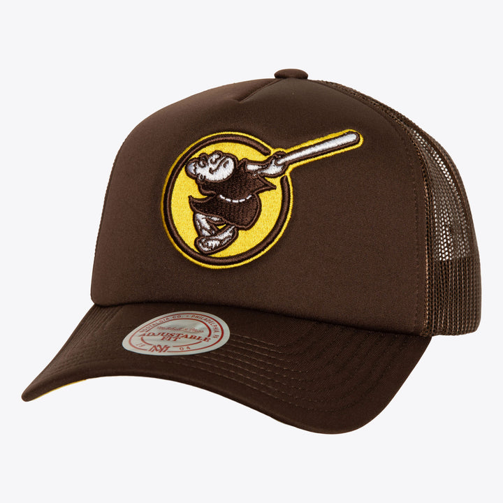 San Diego Padres Mitchell & Ness Evergreen Trucker Friar Snapback - Brown