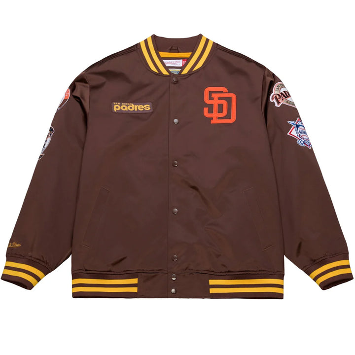 San Diego Padres Mitchell & Ness Double Clutch Lightweight Satin Jacket- Brown