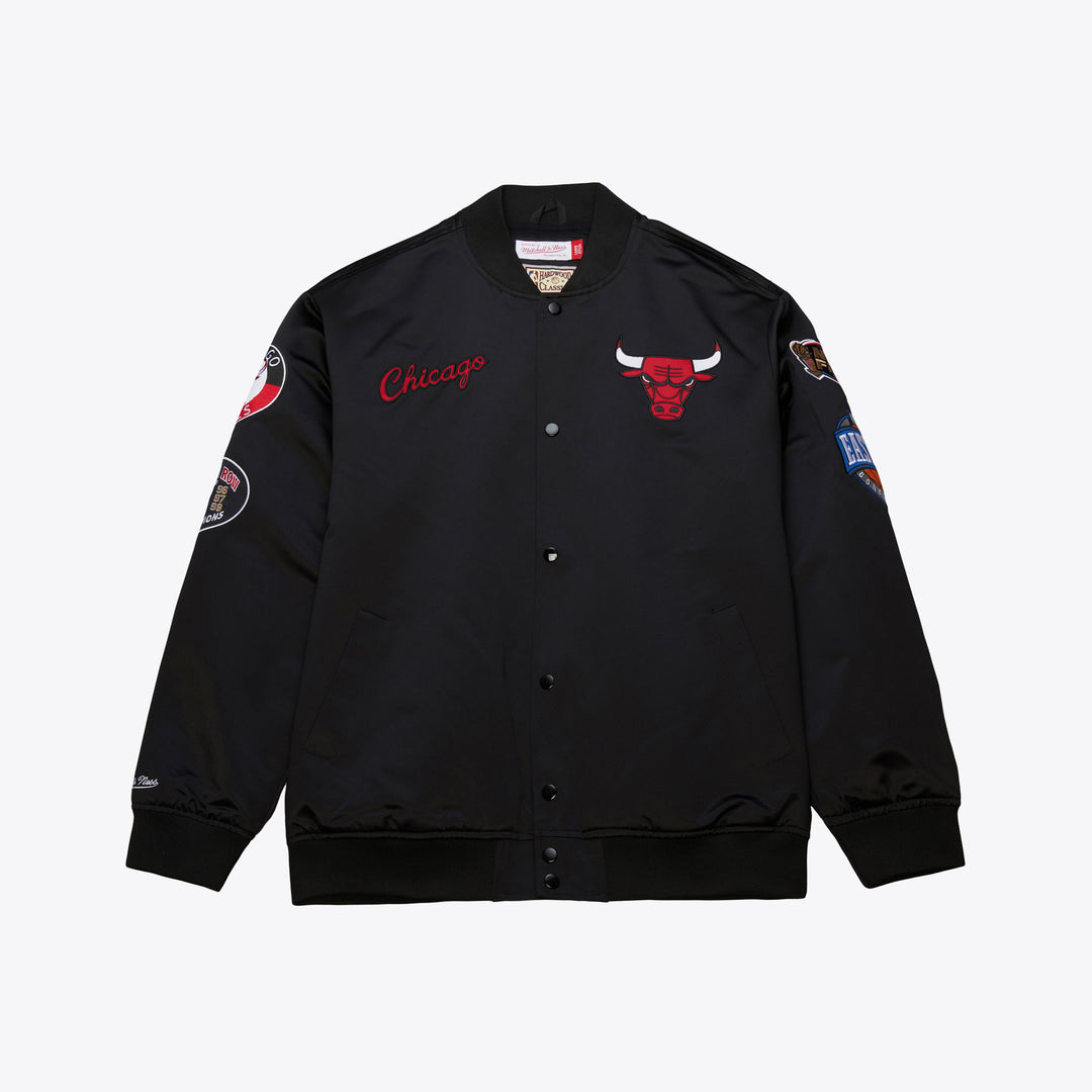 Chicago Bulls Mitchell & Ness Hardwood Classics Blackout Collection Satin Full-Zip Jacket - Black