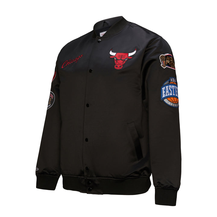 Chicago Bulls Mitchell & Ness Hardwood Classics Blackout Collection Satin Full-Zip Jacket - Black