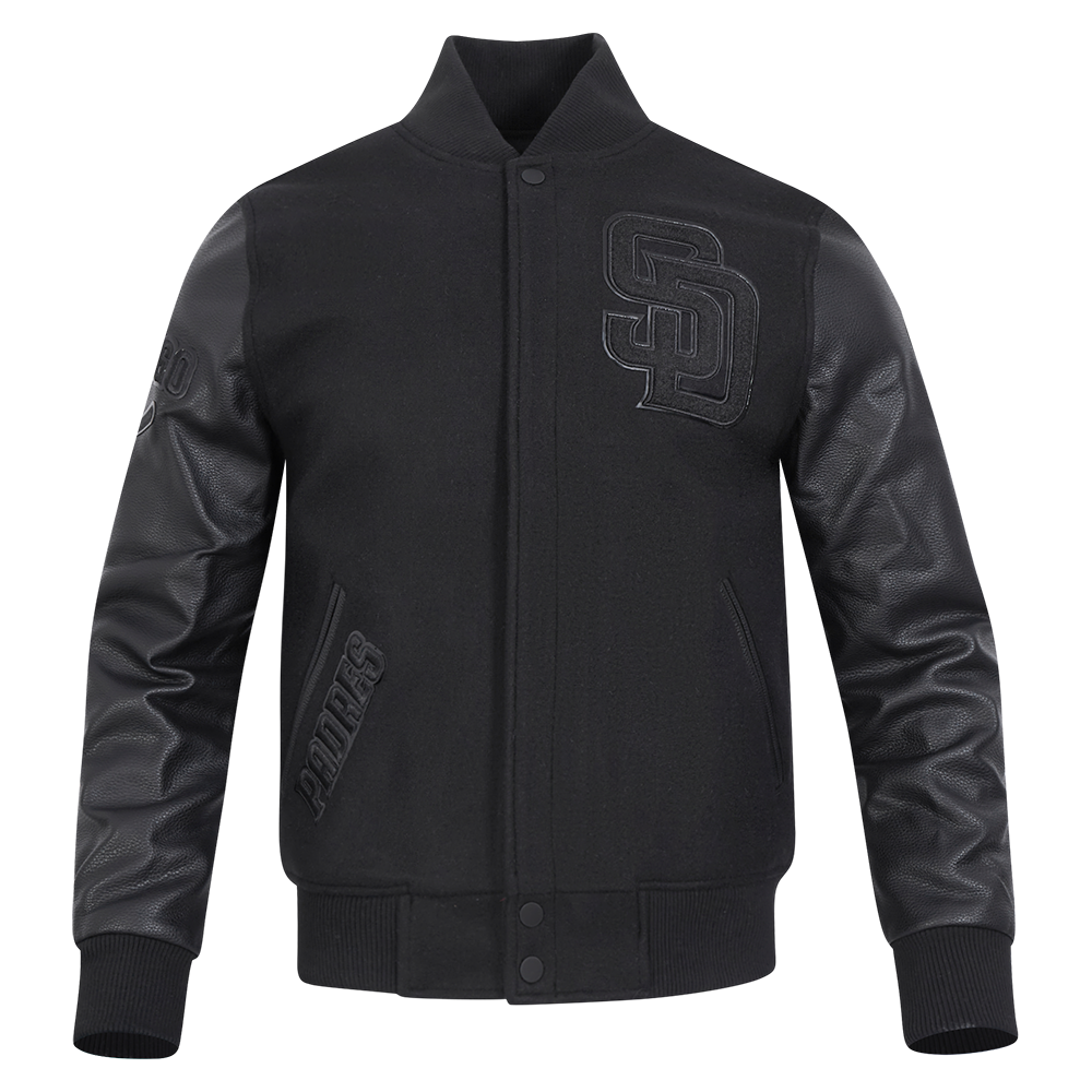 San Diego Padres Pro Standard Triple Black Wool Varsity Jacket Triple Black