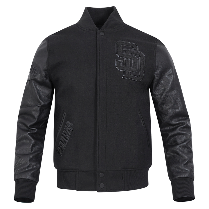San Diego Padres Pro Standard Triple Black Wool Varsity Jacket Triple Black