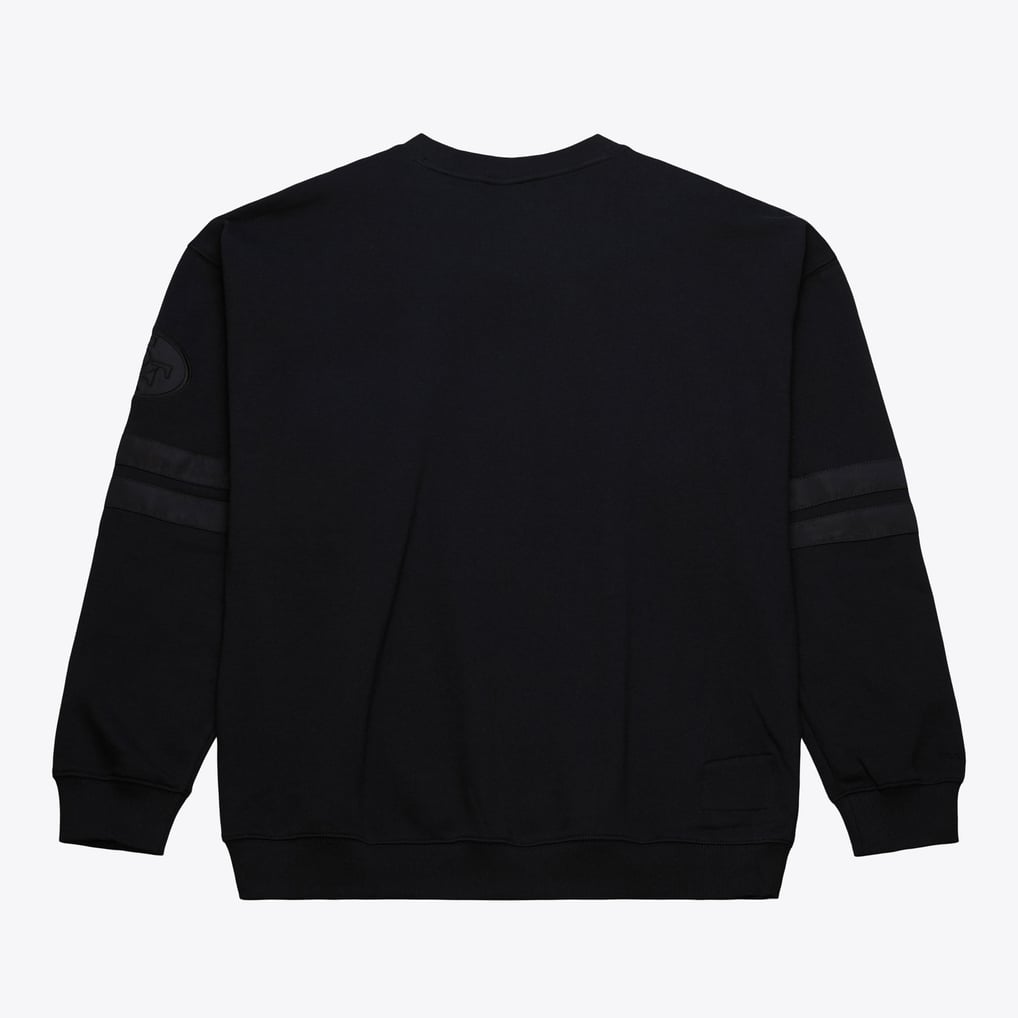 San Francisco 49ers Mitchell & Ness black Satin Stripes Vintage Fleece crewneck sweatshirt, manufacturer gallery image 2