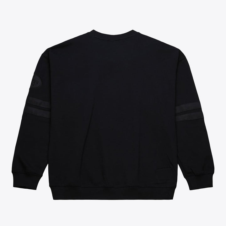 San Francisco 49ers Mitchell & Ness black Satin Stripes Vintage Fleece crewneck sweatshirt, manufacturer gallery image 2