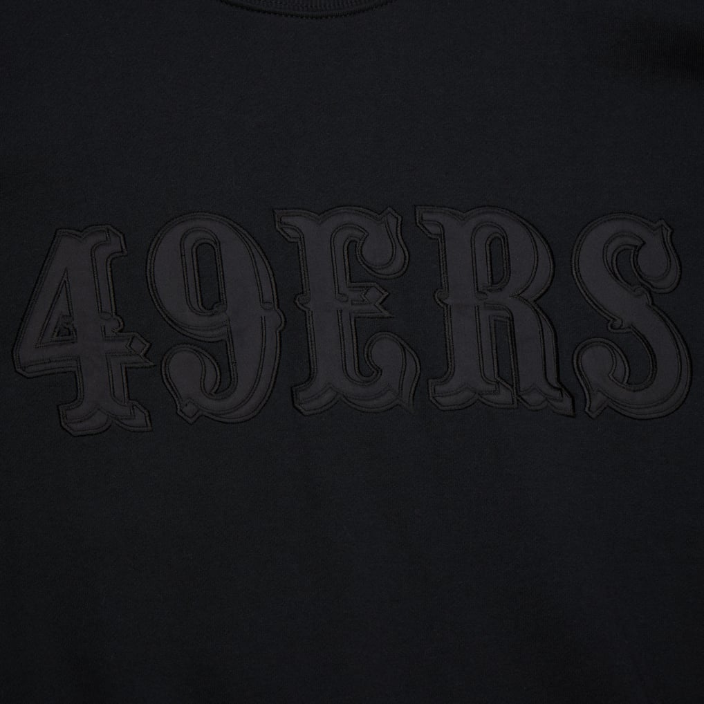 San Francisco 49ers Mitchell & Ness black Satin Stripes Vintage Fleece crewneck sweatshirt, manufacturer gallery image 3