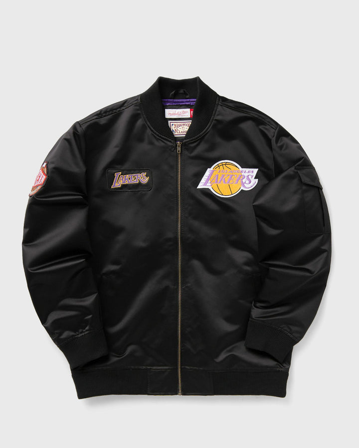 Los Angeles Lakers Mitchell & Ness Team Leader satin bomber vintage logo jacket black product front