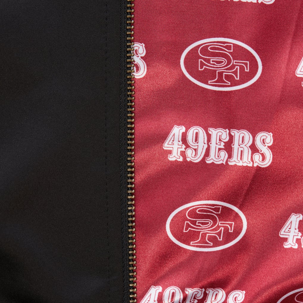 San Francisco 49ers Mitchell & Ness black Team Leader satin bomber jacket, manufacturer gallery image 7