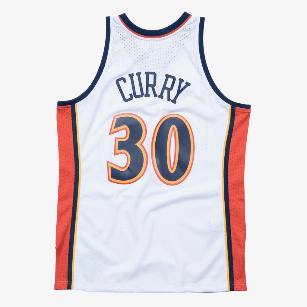 Golden State Warriors Mitchell & Ness Stephen Curry white Swingman jersey, manufacturer view 2