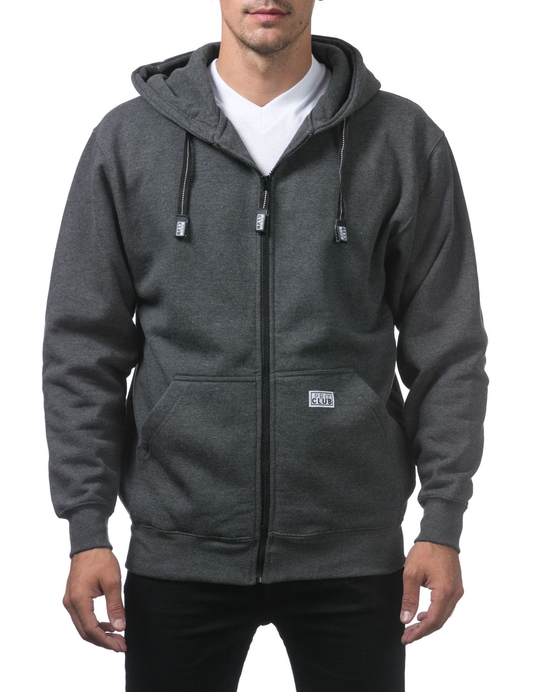 Pro Club Men's Heavyweight Full Zip Fleece Hoodie Heather Charcoal