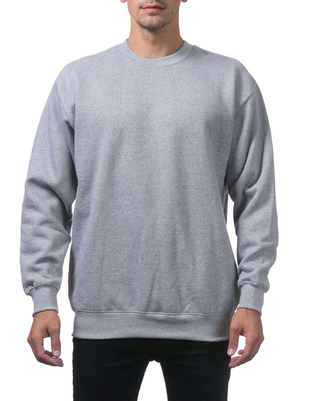 Pro Club Men's Plain Blank Crew Neck Fleece Pullover Sweater (9oz) Heather Gray