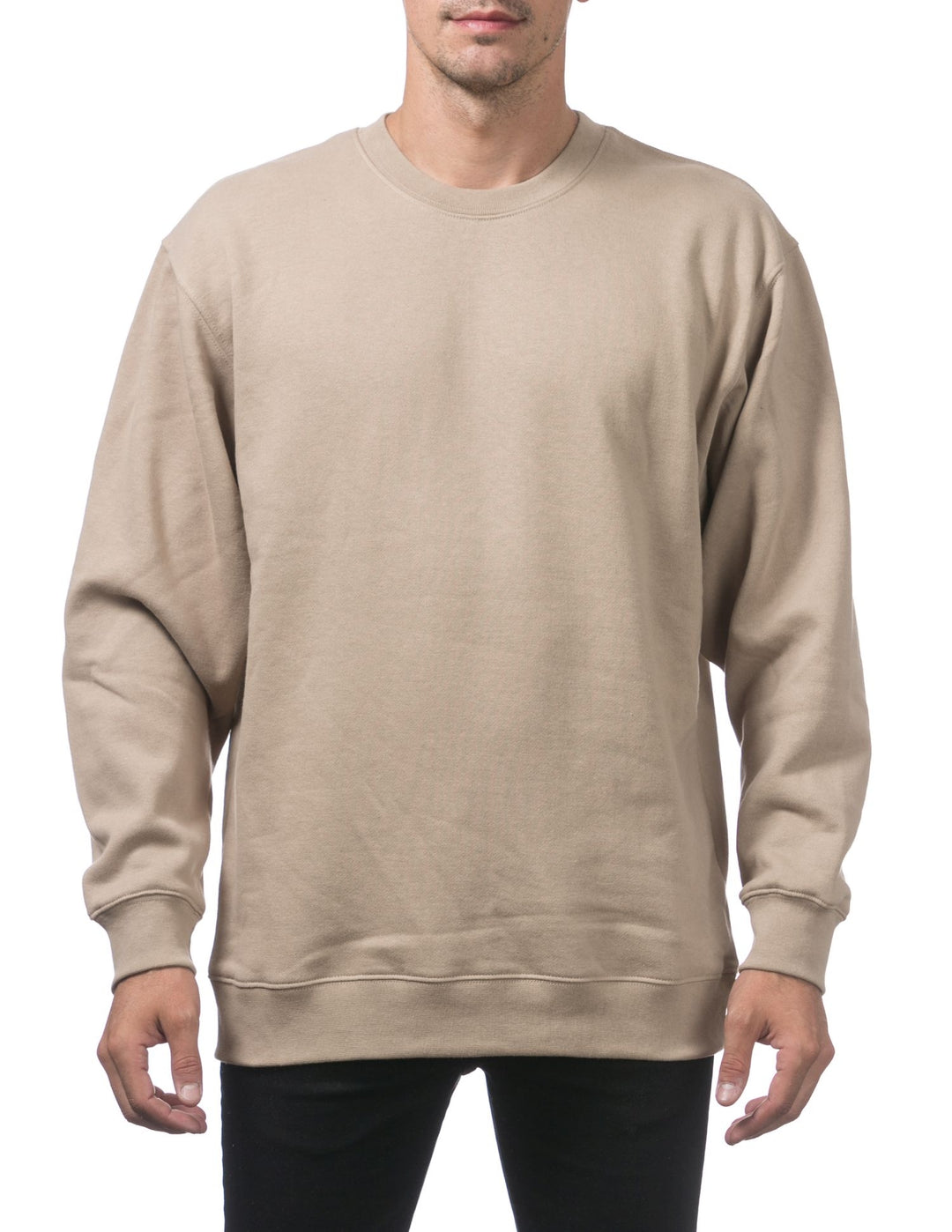 Pro Club Men's Plain Blank Crew Neck Fleece Pullover Sweater (9oz) Khaki