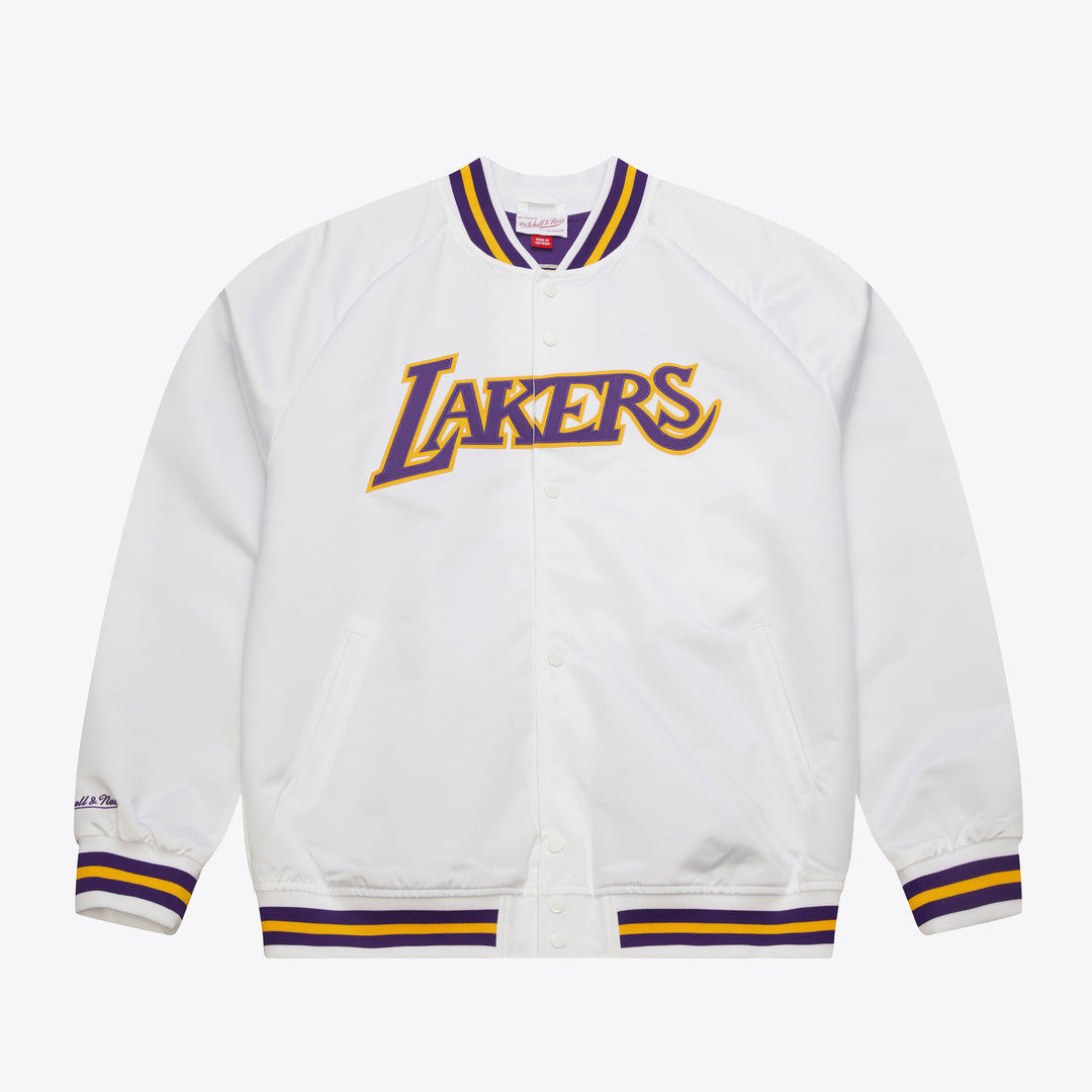 Los Angeles Lakers Mitchell & Ness Men'sHardwood Classics Throwback Wordmark Raglan Satin Full-Snap Jacket
