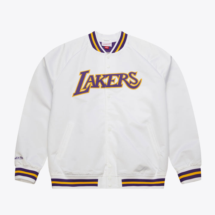 Los Angeles Lakers Mitchell & Ness Men'sHardwood Classics Throwback Wordmark Raglan Satin Full-Snap Jacket