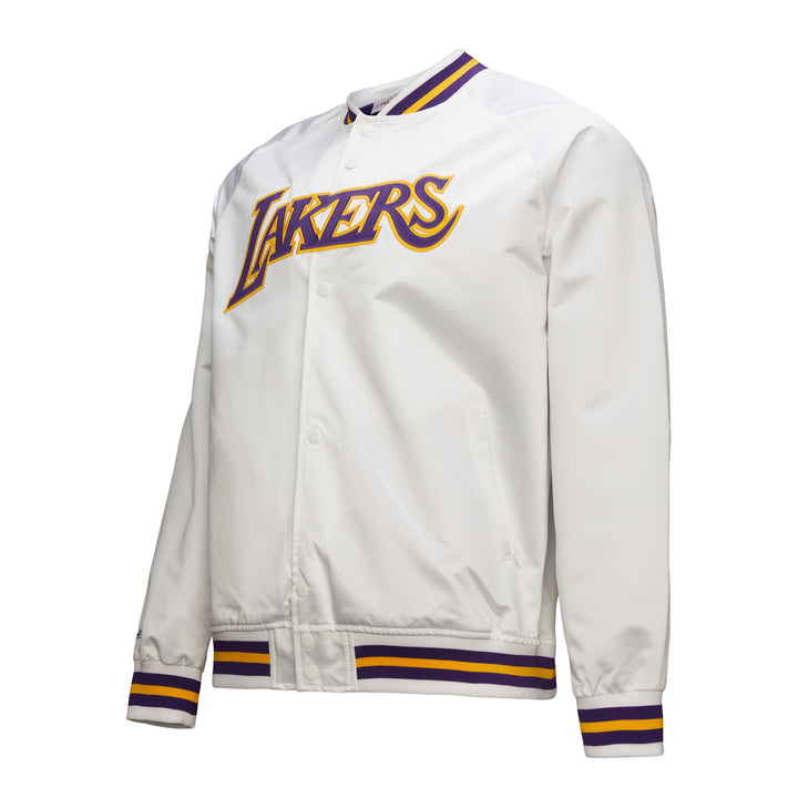Los Angeles Lakers Mitchell & Ness Men'sHardwood Classics Throwback Wordmark Raglan Satin Full-Snap Jacket