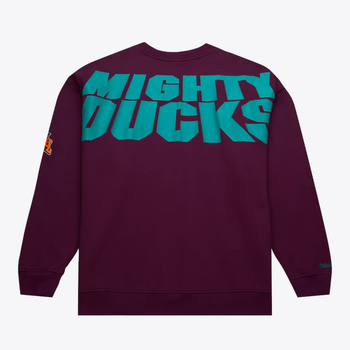 Men's Maroon Anaheim Ducks Mitchell & Ness There & Back 2.0 Vintage Logo Fleece Crewneck Pullover