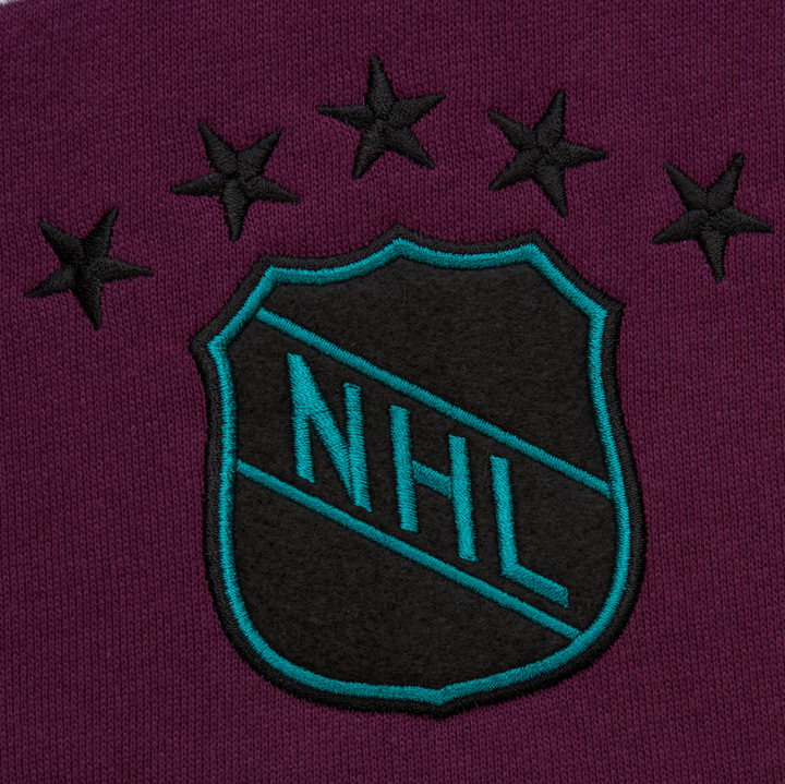 Men's Maroon Anaheim Ducks Mitchell & Ness There & Back 2.0 Vintage Logo Fleece Crewneck Pullover