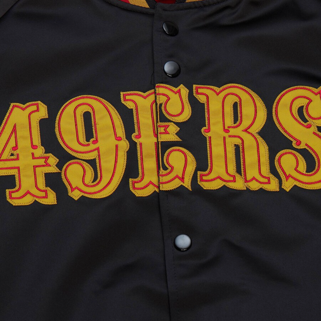 Men's Black San Francisco 49ers Mitchell & Ness Lightweight Satin Raglan Full-Snap Jacket
