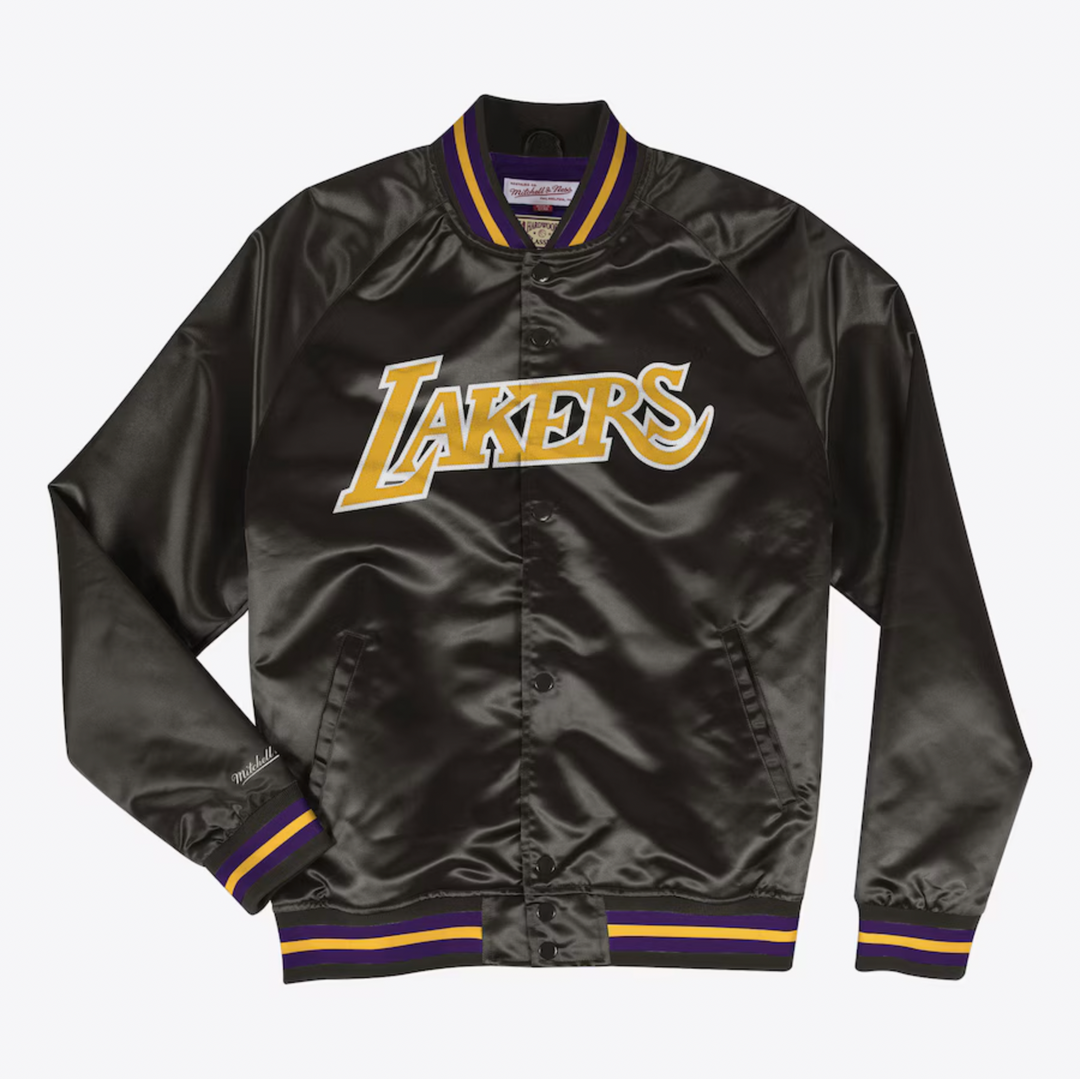 Men's Los Angeles Lakers Mitchell & Ness Hardwood Classics Throwback Wordmark Raglan Satin Full-Snap Jacket
