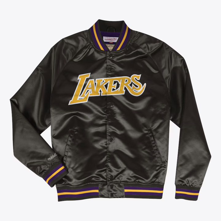 Men's Los Angeles Lakers Mitchell & Ness Hardwood Classics Throwback Wordmark Raglan Satin Full-Snap Jacket