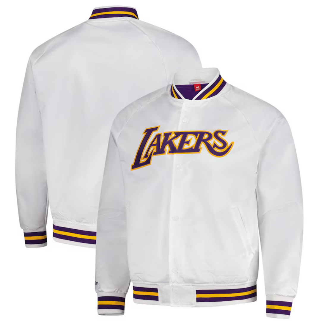 Men's Los Angeles Lakers Mitchell & Ness Hardwood Classics Throwback Wordmark Raglan Satin Full-Snap Jacket