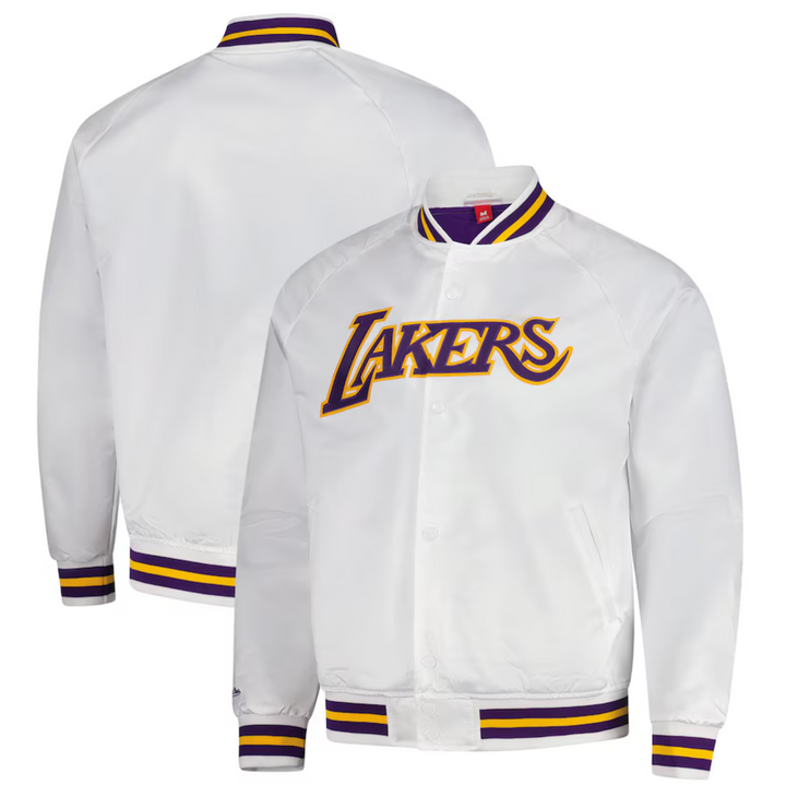 Men's Los Angeles Lakers Mitchell & Ness Hardwood Classics Throwback Wordmark Raglan Satin Full-Snap Jacket