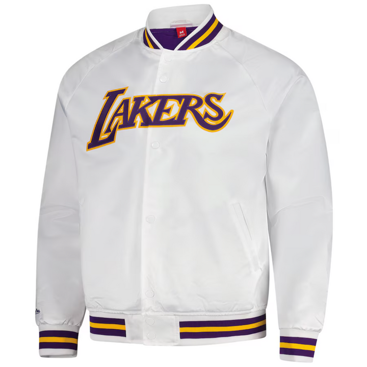 Men's Los Angeles Lakers Mitchell & Ness Hardwood Classics Throwback Wordmark Raglan Satin Full-Snap Jacket