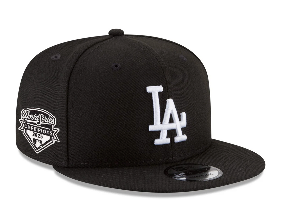 Los Angeles Dodgers New Era 2025 World Series Side Patch 9FIFTY Snapback Hat - Black/White