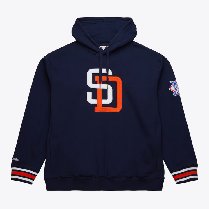 Men's Navy San Diego Padres Mitchell & Ness Chainstitch Vintage Logo Pullover Hoodie