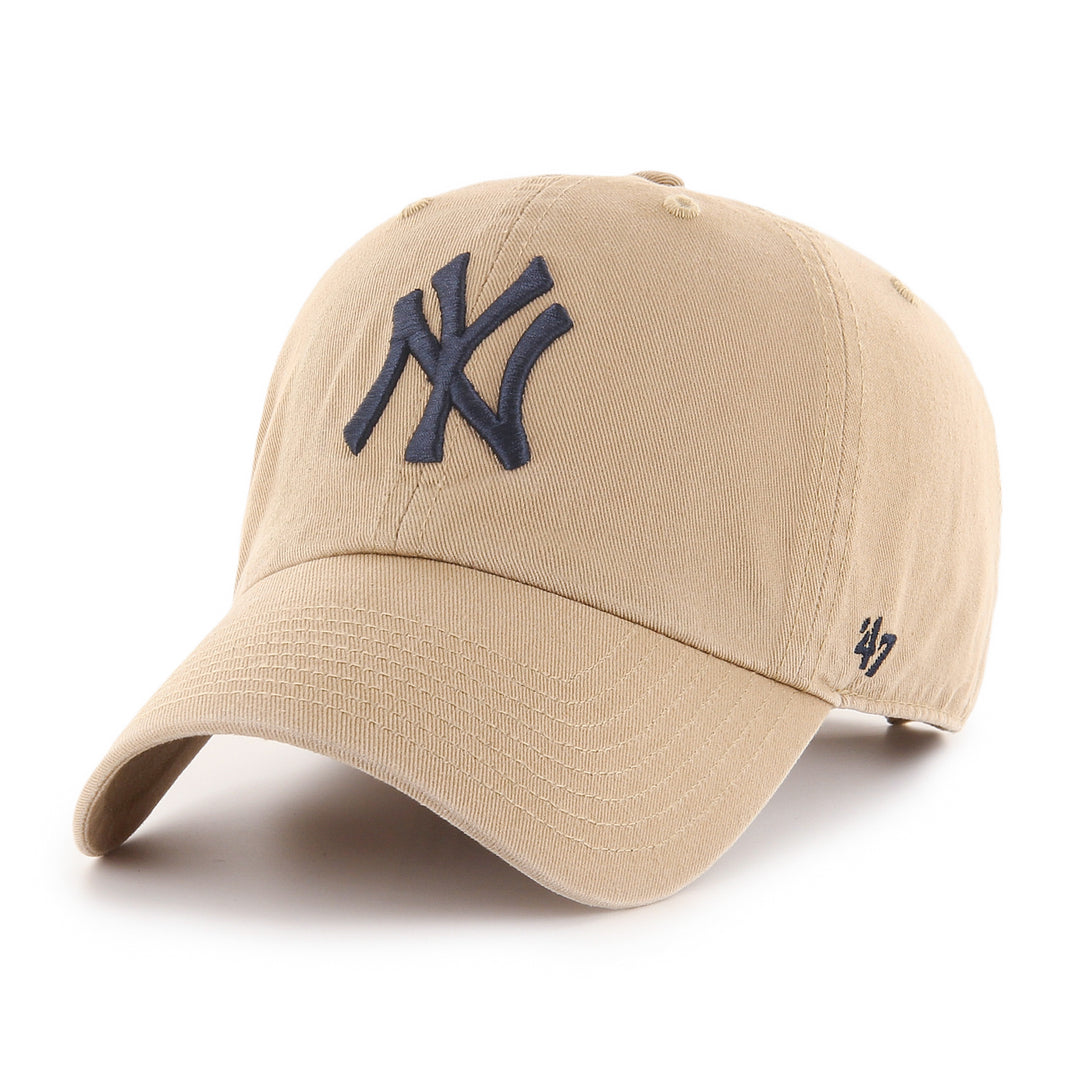New York Yankees 47 Brand Clean Up Adjustable Hat — Khaki/Navy — front view