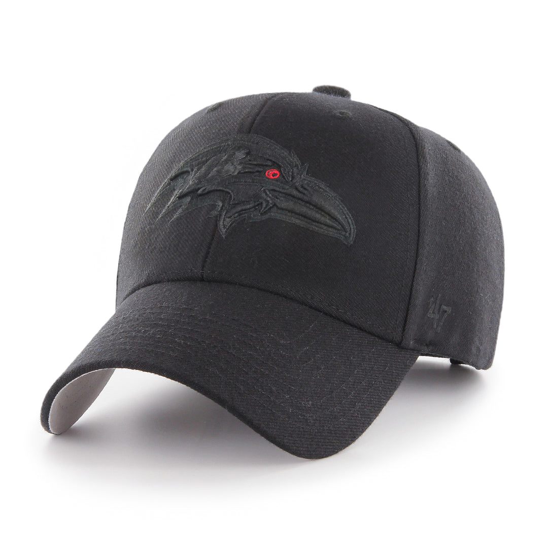 Baltimore Ravens 47 Brand MVP Adjustable Hat — Black/Black — front view