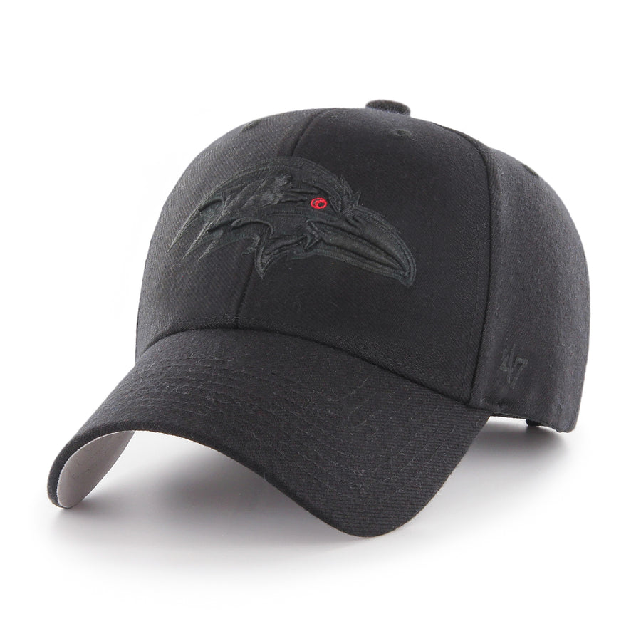 Baltimore Ravens 47 Brand MVP Adjustable Hat — Black/Black — front view