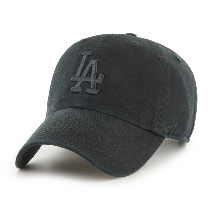 Los Angeles Dodgers 47 Brand Clean Up Adjustable Hat — Black/Black — front