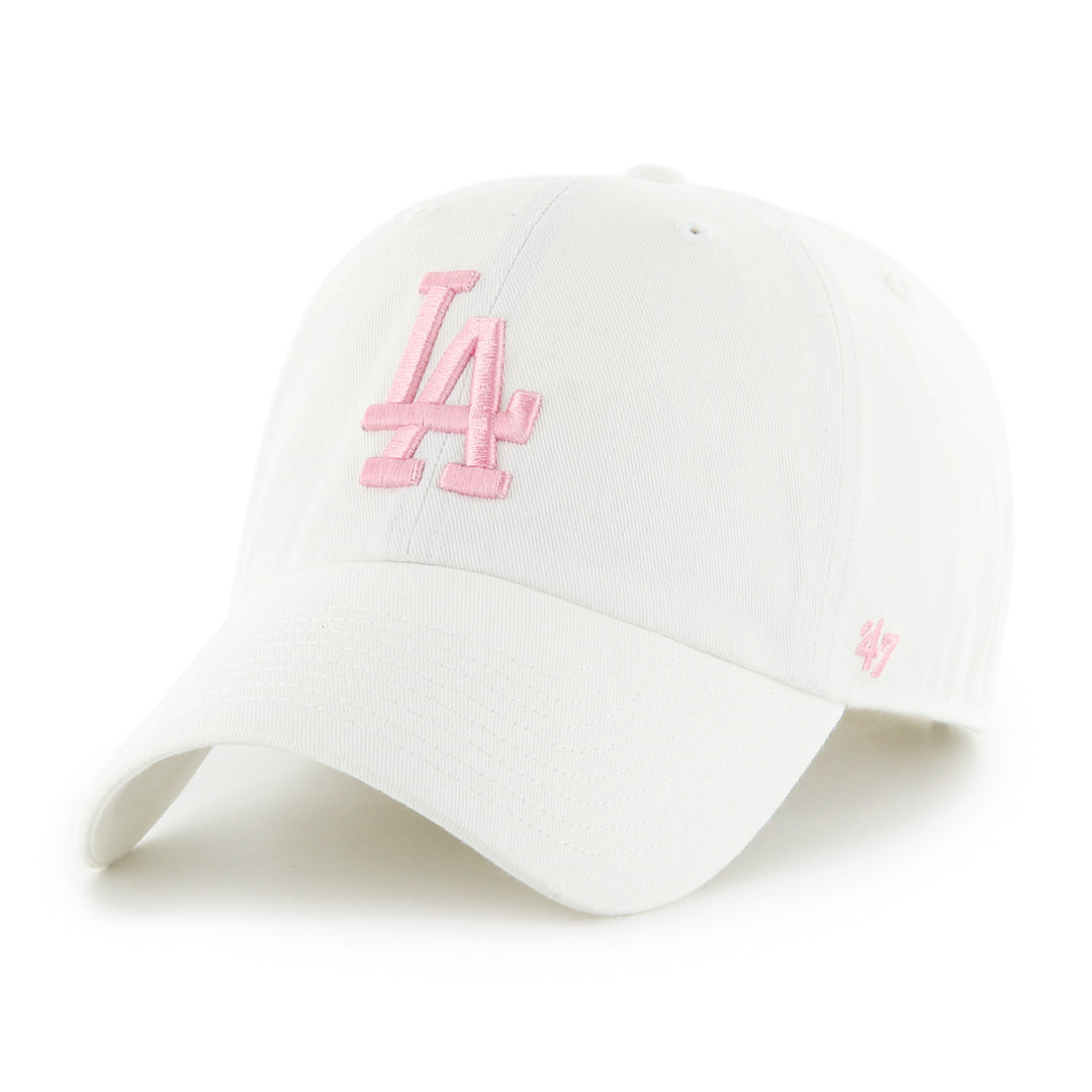 Los Angeles Dodgers 47 Brand Clean Up Adjustable Hat — White/Rose — front