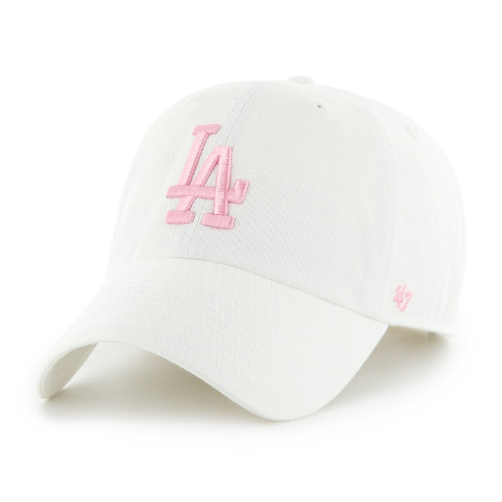 Los Angeles Dodgers 47 Brand Clean Up Adjustable Hat — White/Rose — front