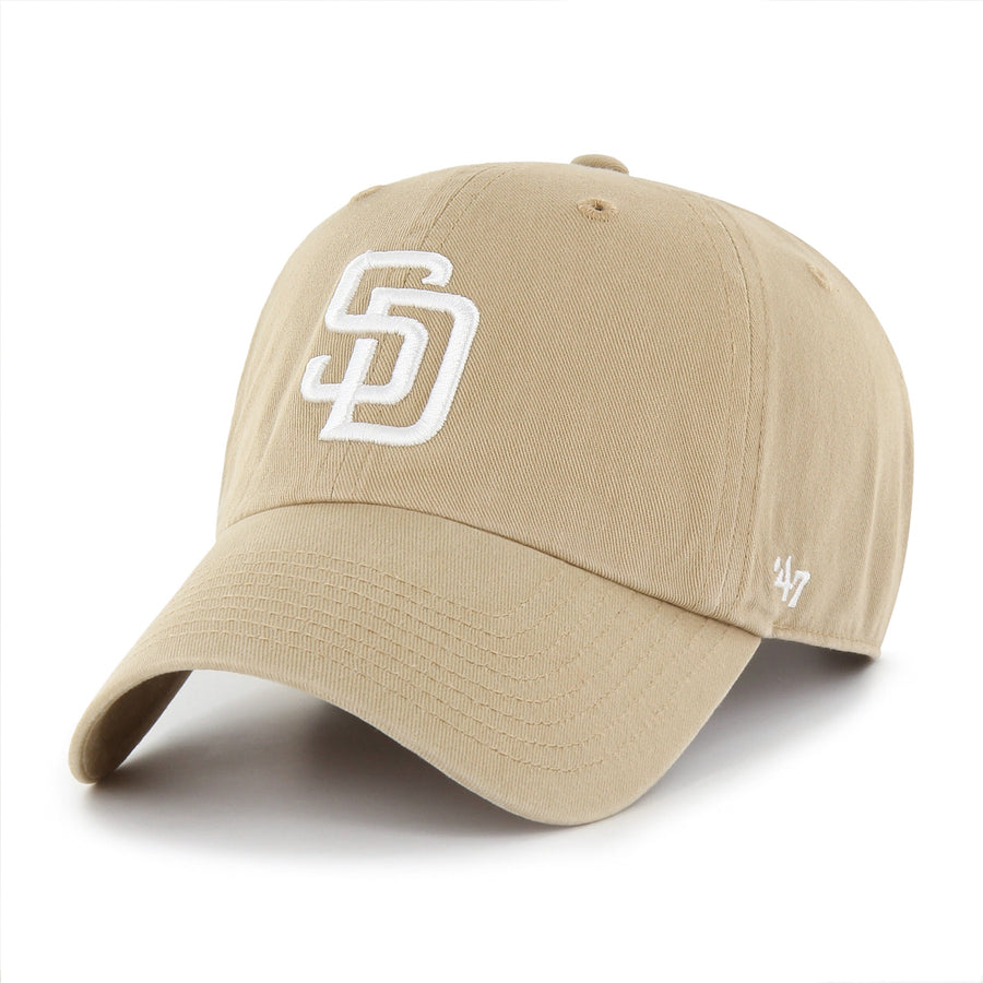 San Diego Padres 47 Brand Clean Up Adjustable Hat — Khaki/White front view
