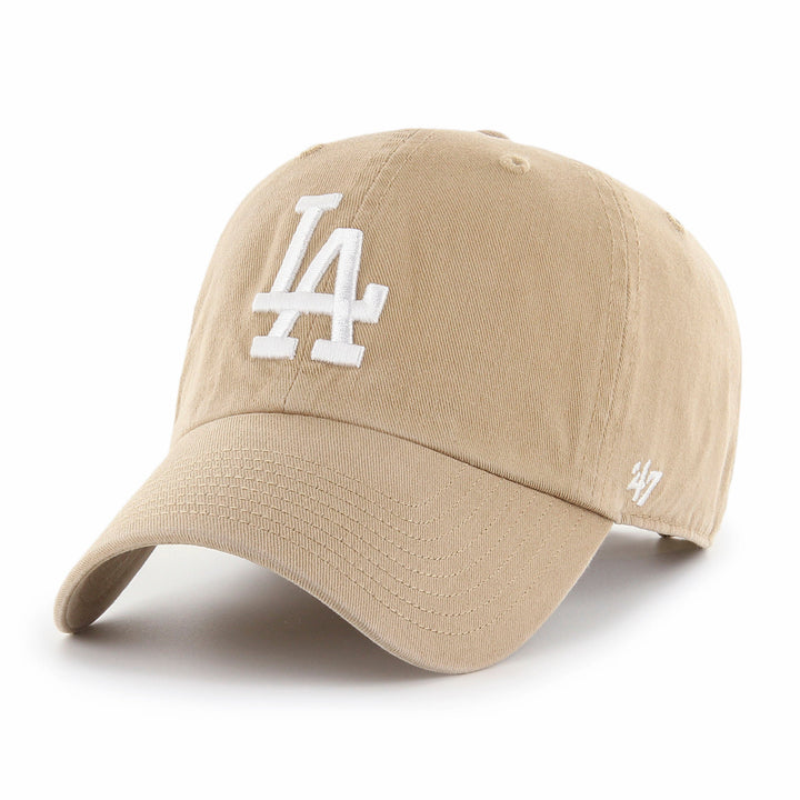 Los Angeles Dodgers 47 Brand Clean Up Adjustable Hat — Khaki/White front view