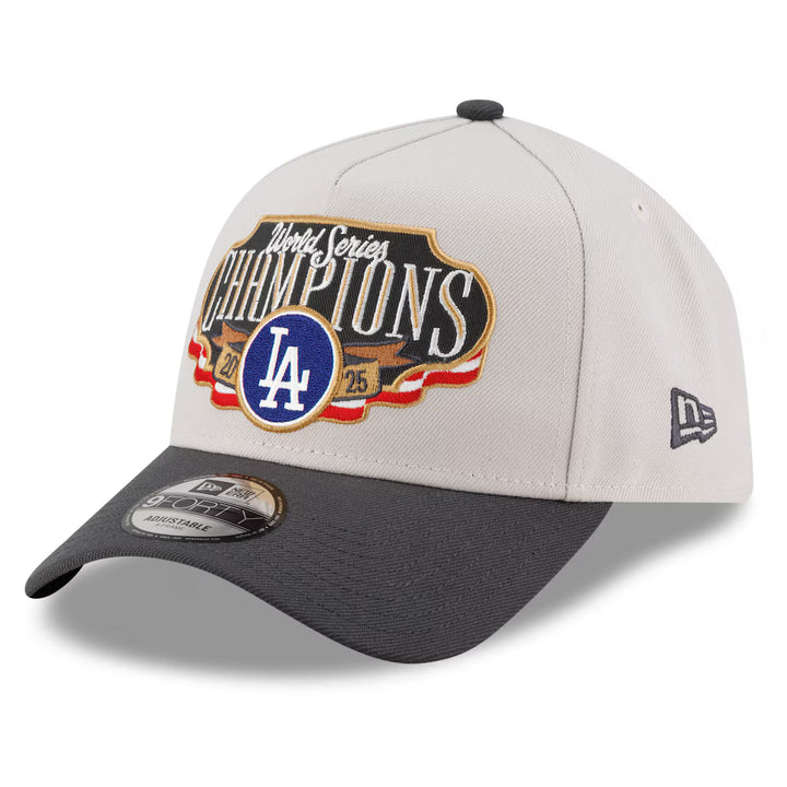 Los Angeles Dodgers New Era 2025 World Series Champions Locker Room A-Frame 9FORTY Adjustable Hat - Cream/Charcoal