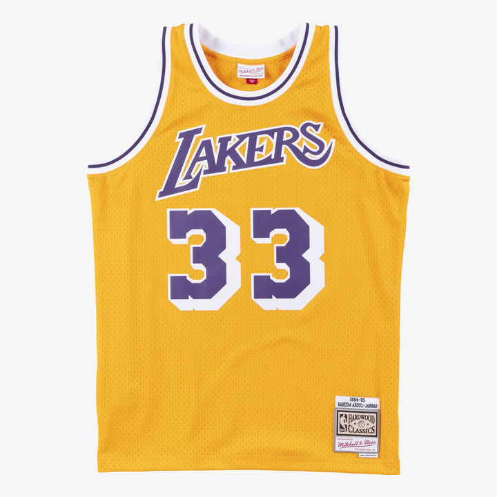 Los Angeles Lakers Mitchell & Ness Kareem Abdul-Jabbar #33 Road Swingman Jersey 1984-85 - Light Gold