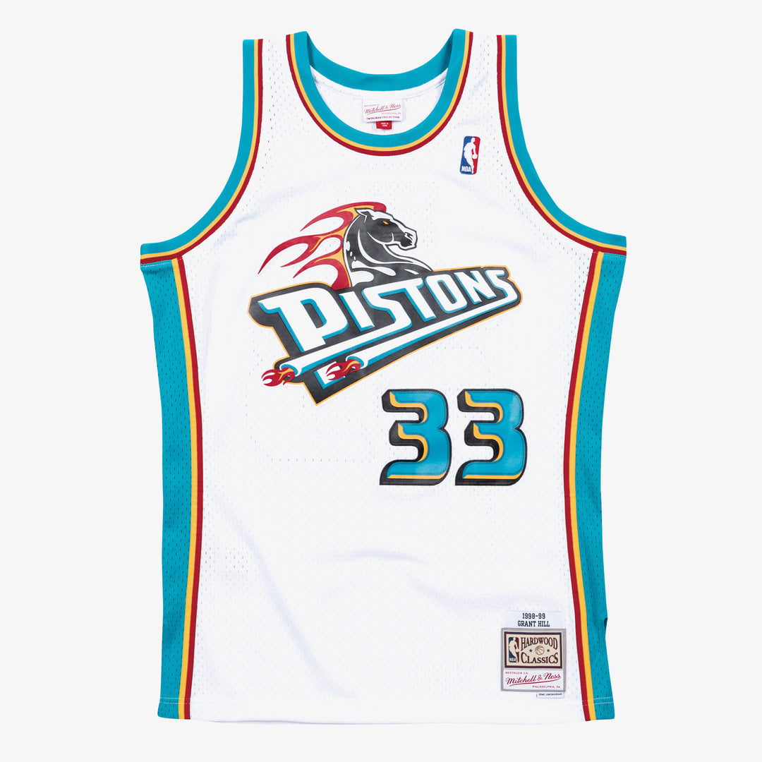 Detroit Pistons Mitchell & Ness Grant Hill #33 White 1998-99 Hardwood Classics Player Swingman Jersey
