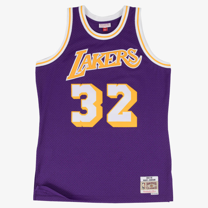 Los Angeles Lakers Mitchell & Ness Magic Johnson #32 1984-85 Road Swingman Jersey - Purple