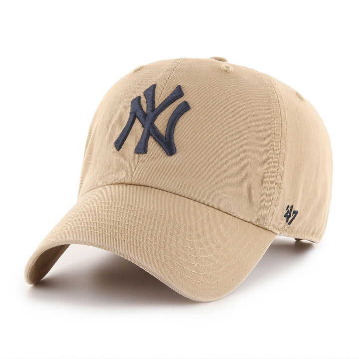 New York Yankees 47 Brand Clean Up Adjustable Hat — Khaki/Navy — front