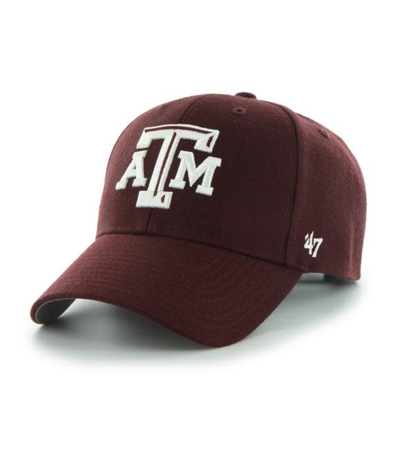 Texas A&M Aggies 47 Brand MVP Adjustable Hat — Dark Maroon — front product view (youth style)