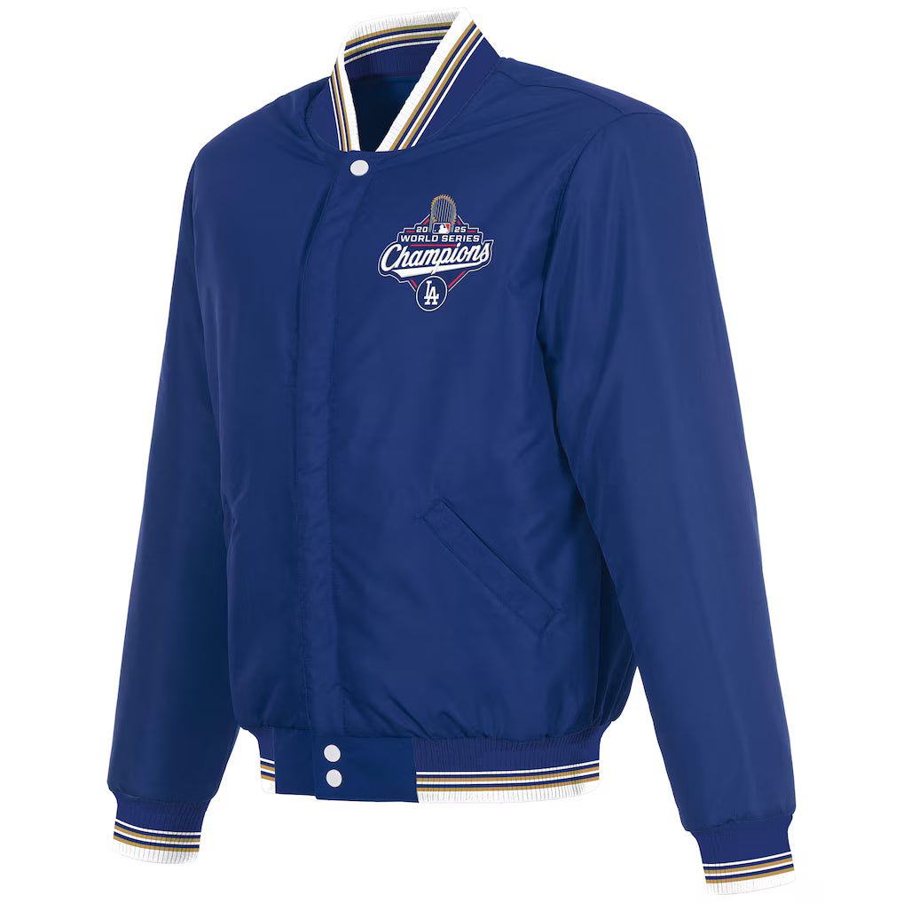 Los Angeles Dodgers JH Design 2025 World Series Champions Reversible Varsity Full-Snap Jacket - Royal/White