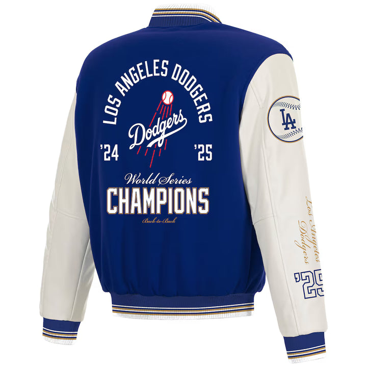 Los Angeles Dodgers JH Design 2025 World Series Champions Reversible Varsity Full-Snap Jacket - Royal/White